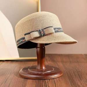 Chapeau de newsboy rétro britannique pour la protection solaire estivale, casquette beret anti-UV, chapeau de voyage Fedora avec fleur et nœud - Product Image 2