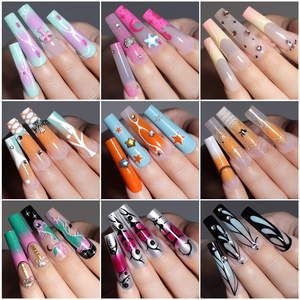 Marque privée vente en gros personnalisé 24 pièces style français presse sur les ongles long carré strass luxe presse sur les ongles avec diamant - Product Image 2