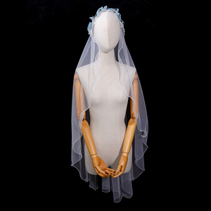 <span class=keywords><strong>Voile</strong></span> de mariage de <span class=keywords><strong>mode</strong></span> avec papillon bleu broderie chapeaux femmes voiles longueur moyenne overedge voiles de mariée - Product Image 4