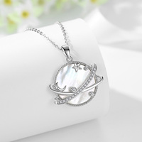 Collier avec pendentif en argent Sterling 925, chaîne style Abalone coquille, étoile, lune, mère de perle, galaxie, planètes