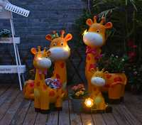 Pot de fleurs en résine artistique en forme de girafe de dessin animé, sculpture décorative d'extérieur pour maternelle et villa