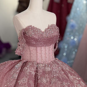 Robe de bal de Quinceañera rose avec appliques de sequins, épaules dénudées, corset en dentelle, perles et cristaux, pour fête de 16 ans, modèle Dy6848-1 - Product Image 4
