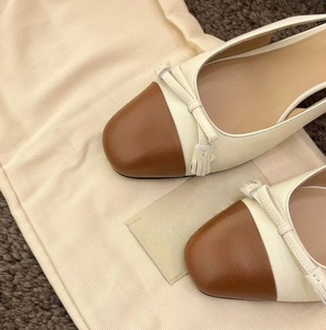 Zapatos planos de ballet para mujer estilo vintage francés - zapatos individuales de piel de oveja con tacón bajo, casuales de negocios, con cordones. - Product Image 1