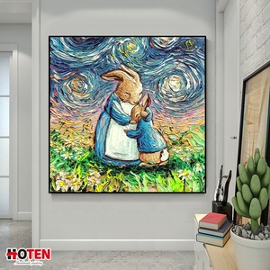 Dipinto a mano cartone animato coniglio pittura a olio <span class=keywords><strong>camera</strong></span> dei bambini pittura decorativa animale carino - Product Image 1