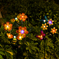 Lampe solaire décorative d'extérieur en métal, motif papillon, abeille, fleur, LED colorée, étanche IP44, pour jardin, pelouse