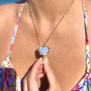 POP Rosa forma de corazón Linda flor esmalte espejo personalizado tendencia espejo oro plata collar goteo aceite foto marco collar - Product Image 3