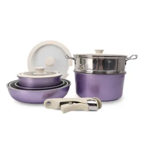 Multitasking Cookware Set 9PCS Pots And Pans With Detachable Removable Handle