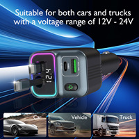 Cable USB-C Retráctil Doble, Cargador Rápido PD de 65W, Adaptador de 4 Puertos, Pantalla de Voltaje, 12-24V, Encendedor de Cigarrillos para Auto, Iluminación RGB LED