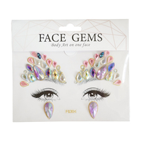 Vente en gros de bijoux en cristal pour femme, maquillage, fête, festival, autocollant pour visage en strass auto-adhésif