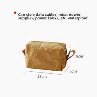Sac de rangement multi-usages en papier kraft lavable grande capacité avec fermeture éclair et poignée latérale pour l'organisation domestique des écouteurs