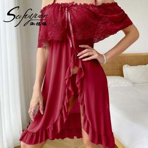 SFY-Y5136 Conjunto de Lencería Romántica Violeta con Abertura Lateral y Volantes, sin Tirantes, de Encaje, para Mujer, Talla Grande - Product Image 2