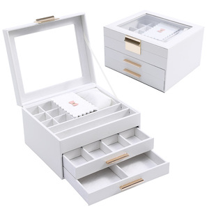 Boîte à bijoux élégante en cuir PU et velours avec couvercle en verre, grande capacité, personnalisable, pour colliers et bagues – Offre spéciale - Product Image 4