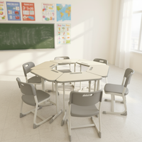 Table collaborative trapézoïdale simple pour 6 personnes, idéale pour salles de formation, bureaux universitaires et activités de groupe