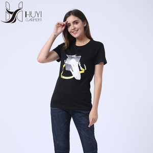 Sólido verano Tops <span class=keywords><strong>mujer</strong></span> T camisas negro de impresión de algodón de manga corta T <span class=keywords><strong>camisa</strong></span> - Product Image 1
