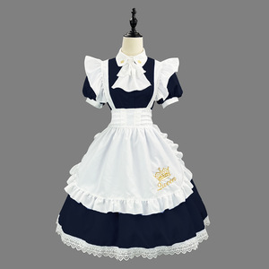 Maid Costume Navy Blue Lolita Cosplay Dress With Apron Queen Embroidery For Anime Role Play Performance - Product Image 1