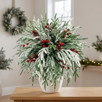 Ensemble de brindilles artificielles de Noël festives, branche de pin floquée, brindille de baies rouges pour arbre, couronne, vase, décoration de Noël DIY