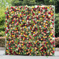 LFB1746-1 Rose rouge orange 3d 5d Mur de fleurs en toile de fond 8 pieds X 8 pieds Rouleau de mur de fleurs en toile de fond Mur floral pour mariage en plein air
