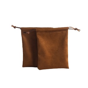 Sac de rangement en velours marron imprimé avec cordon de serrage pour bijoux, sac d'emballage cadeau pour bijoux, sac d'emballage pour écouteurs, vente en gros, en stock - Product Image 5