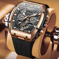 Tonneau montre squelette de luxe pour hommes mécanique 50M étanche montre analogique Unique Cool bracelet en Silicone bande montre automatique