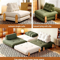 Canapé-lit modulaire convertible extensible et pliable en bois massif, style crème, revêtement en polyester, rembourrage en latex