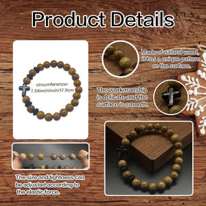 Pulseras con cuentas de madera de ala de pollo en forma de cruz de estilo religioso de alta calidad accesorios de moda al por mayor - Product Image 4