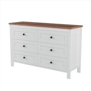 Modern Retro Farmhouse Style Wooden Dresser with <b>6</b> <b>Drawer</b>, Storage Cabinet for Bedroom Furniture in White + Brown - Product Image 4