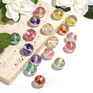 Cuentas Redondas de Resina con Flores Secas Naturales y Lámina Dorada Transparente, Accesorios Decorativos para Correas de Teléfono y Llaveros, Cuentas Sueltas - Product Image 5