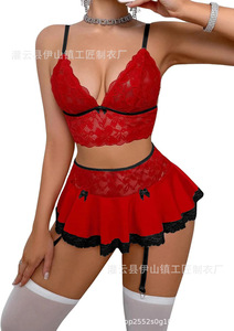 Ensemble de lingerie 2 pièces en dentelle de mousseline blanche respirante taille XXL pour femme, <span class=keywords><strong>mini</strong></span>-jupe transparente, jarretière, nœud décoratif, nuisette sexy, tenue de demoiselle d'honneur - Product Image 6