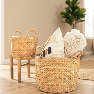 Cesta de Almacenamiento de Jacinto de Agua Natural con Asas, Forma Circular, Estilo Rústico, para Guardar Objetos Diversos - Product Image 3