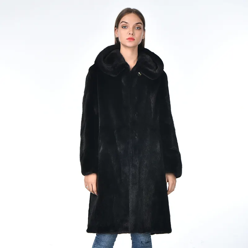 High Quality Winter Thick Long New Fashion Korean Style Real Fur Mink Coat With Hood