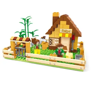 Crea tu propia granja de granjeros serie Animal y naturaleza Casa de bricolaje con pequeño juego de bloques de construcción de granjeros para decoración del hogar (sin caja)