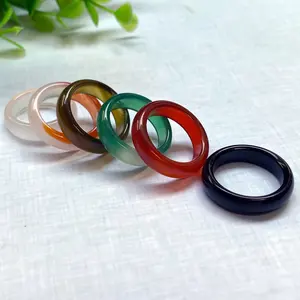 Wholesale Natural Jade Stone Rings for Women China Gemstone Black Agate Ring Jewelry Jade Rings for Gift