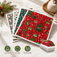 Éponges de nettoyage en coton et cellulose 70/30, réutilisables, séchage rapide, motif de Noël, en gros, écologiques, type torchon suédois