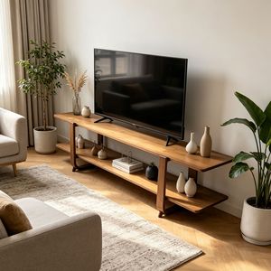 Minimalist Modern <b>TV</b> <b>Stand</b> Light Walnut Double Layer Storage Floor Standing Living Room Furniture - Product Image 1