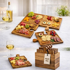 Planche à <span class=keywords><strong>fromage</strong></span> et charcuterie <span class=keywords><strong>en</strong></span> bois d'acacia, style nouveau, 4 pièces, avec support pour verres à vin - Product Image 2