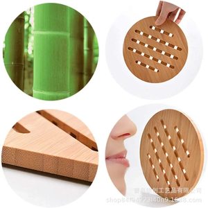 Bamboo Coasters Round Hollowed Out Non Slip Kitchen Mats For Hot Pot <b>Teacup</b> Bowl Placemats With Drain Rack - Product Image 2