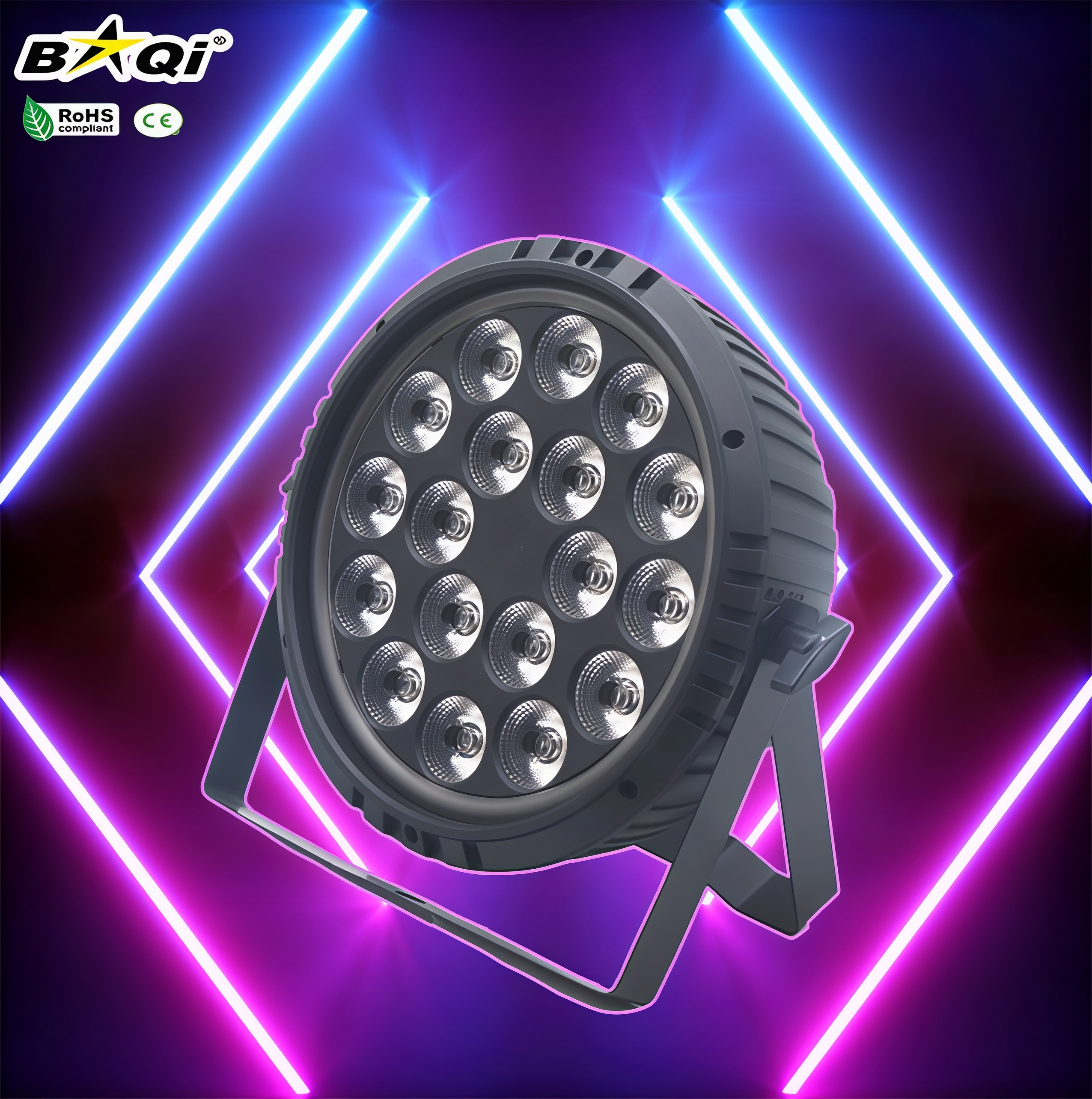 18pcs 6in1 Plastic Par Light with LED Ring Sound Activated DMX512 Mode Stage Light for Annual Party