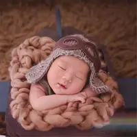 Cappello lavorato a maglia Baby Photography puntelli cappelli pilota servizio fotografico Crochet Costume paraorecchie occhiali Cap