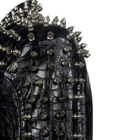 Veste courte en cuir de moto européenne et américaine grande taille Rivet Splicing Veste punk rock à manches longues pour femmes