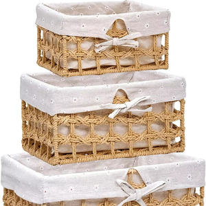 Cestini portaoggetti in <span class=keywords><strong>vimini</strong></span>, cestini rettangolari piccoli decorativi in corda di carta intrecciata a mano per l'organizzazione, contenitori portaoggetti per scaffali - Product Image 1