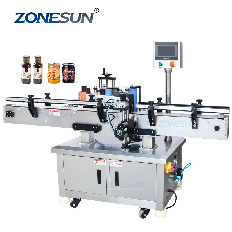 Zonesun ZS-TB260R Lijm Kaars Jar Blik Tonijn Fles Metalen Kan Etikettering Applicator Machine Voor Plastic Fles Etiketten