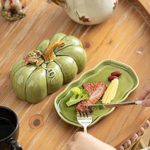 Juego de Platos Calentadores de Comida de Cerámica con Forma de Calabaza - Plato Decorativo <span class=keywords><strong>para</strong></span> Servir con Tapa <span class=keywords><strong>para</strong></span> Cocina y Comedor - Product Image 1