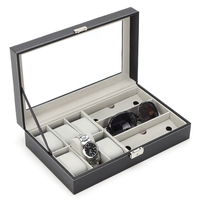 Caja de almacenamiento de gafas para reloj al por mayor, 6 + 3 ranuras, cerradura de cristal transparente, caja de reloj de cuero impermeable, vitrina, organizador personalizado