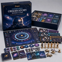 Jeu de société personnalisé sur le thème de l'Observatoire Spatial, pièces en carton et en bois, boîte rigide, matériaux recyclés - Jeu de stratégie astronomique pour les établissements d'enseignement des sciences et de technologie (STEM)