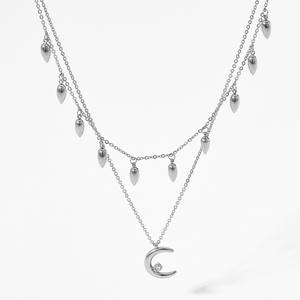 Collar con colgante en forma de lágrima y Luna chapado en oro de 18 quilates, borla, capas dobles multicapa para bodas con piedra principal de circón - Product Image 2