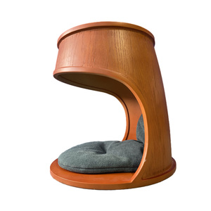 Vintage Barrel Sculpture <b>Cat</b> Cave Imitation <b>Wood</b> Texture Semi-enclosed <b>Cat</b> Bed Soft Cushion Home Pet Decor - Product Image 6