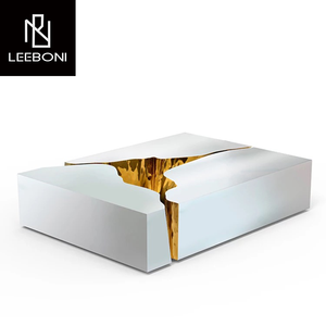 Mesa de Centro Moderna de Diseño Único y Lujoso de Boca Do <span class=keywords><strong>Lobo</strong></span>, 3 Piezas, Acero Inoxidable Blanco, Mesa de Centro Dorada y Blanca - Product Image 1