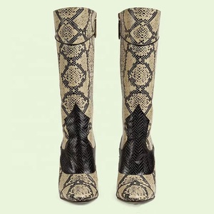 Classic Color Patchwork Women Snake Print Knee High <b>Boots</b> Chunky Heels Shoes Side Zipper Long Size 43 - Product Image 3