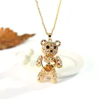 Perhiasan Berlapis Emas 18K Mode Kustom Panjang Kristal Cinta Hati Bling Besar Beruang Teddy Kalung untuk Wanita 2022
