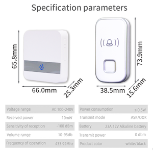 Wireless <strong>Doorbell</strong> with 300M Long Range IP44 Waterproof Loud Alarm 1 Transmitter <strong>2</strong> Chime for Home Apartment Office Remote Control - Product Image 6